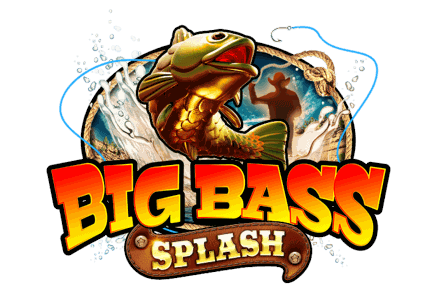 Big Bass Splash slot scene showing the fisherman mascot, bass fish and turquoise underwater reels above a sunlit desert canyon